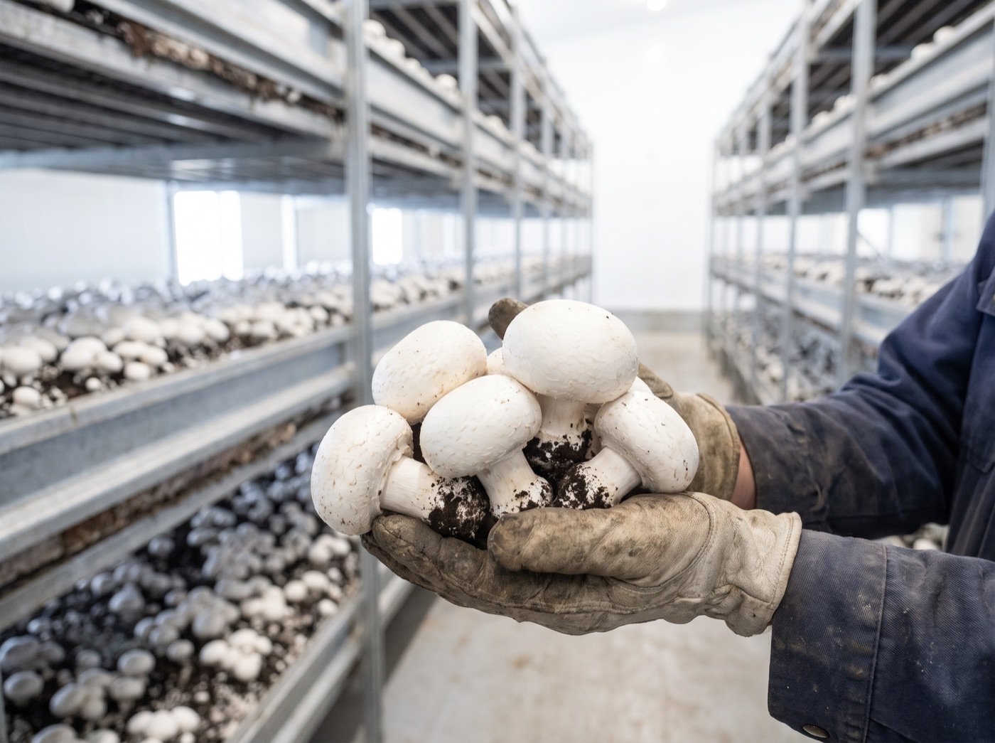 Champignons blancs frais de la ferme